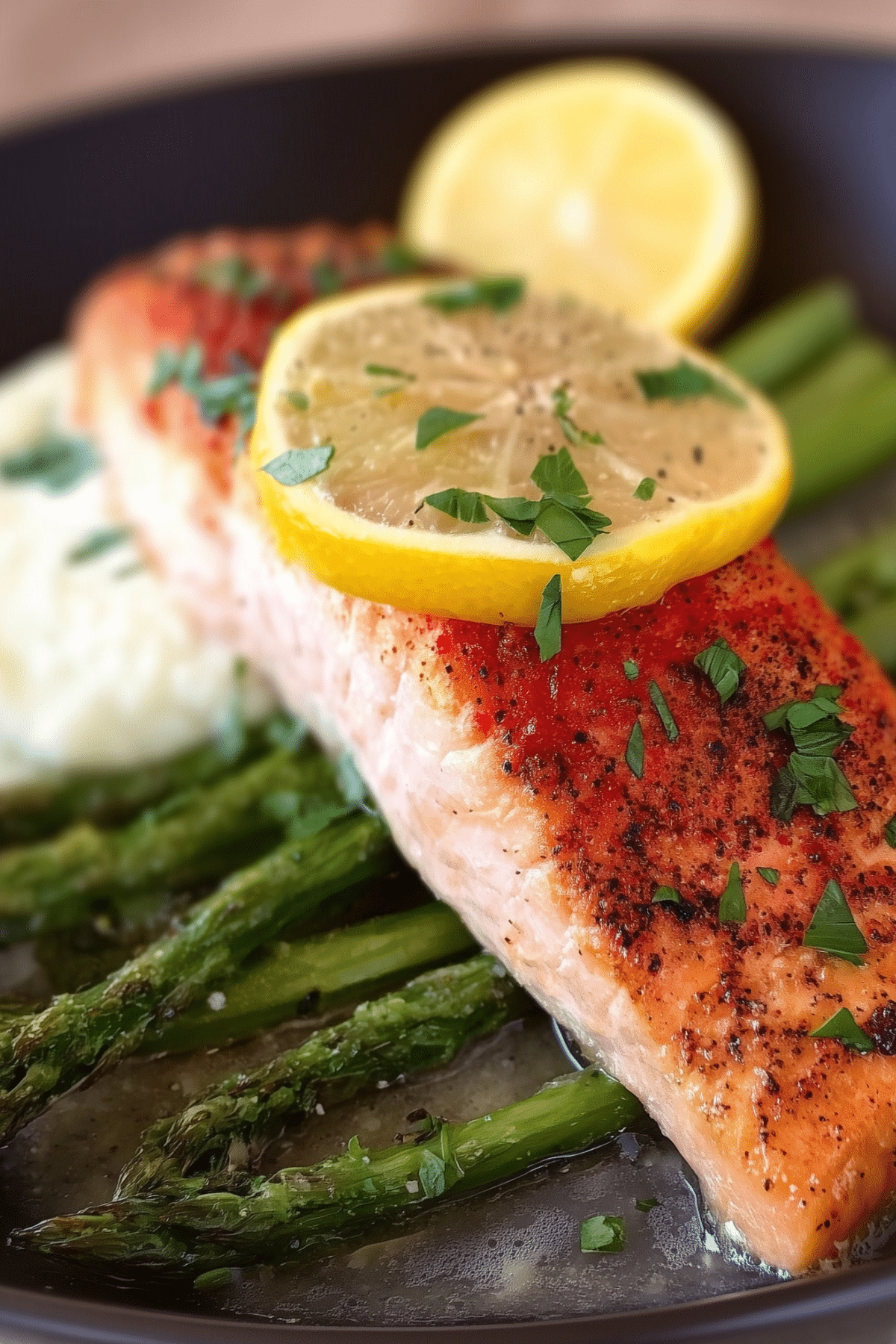 baked lemon garlic butter salmon fresh from the oven