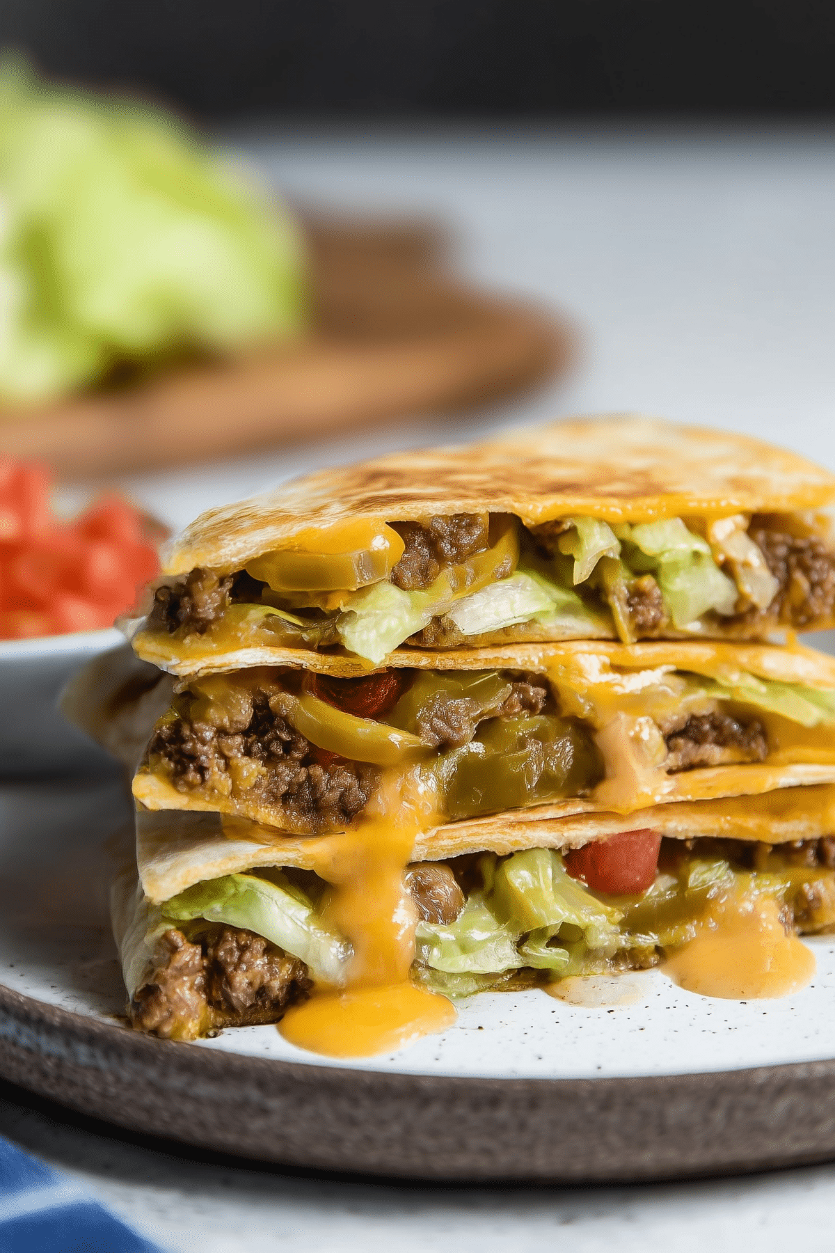 Cheeseburger Quesadillas with melted cheese and ground beef
