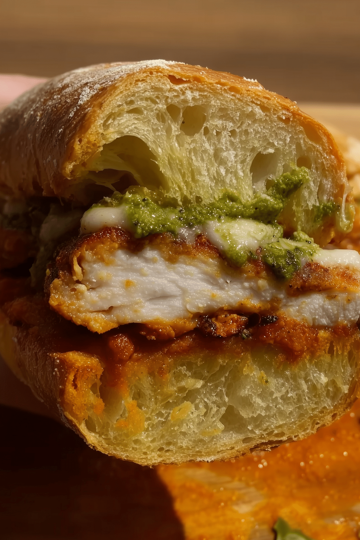 Chicken Parmesan Sandwich with crispy chicken and melted mozzarella