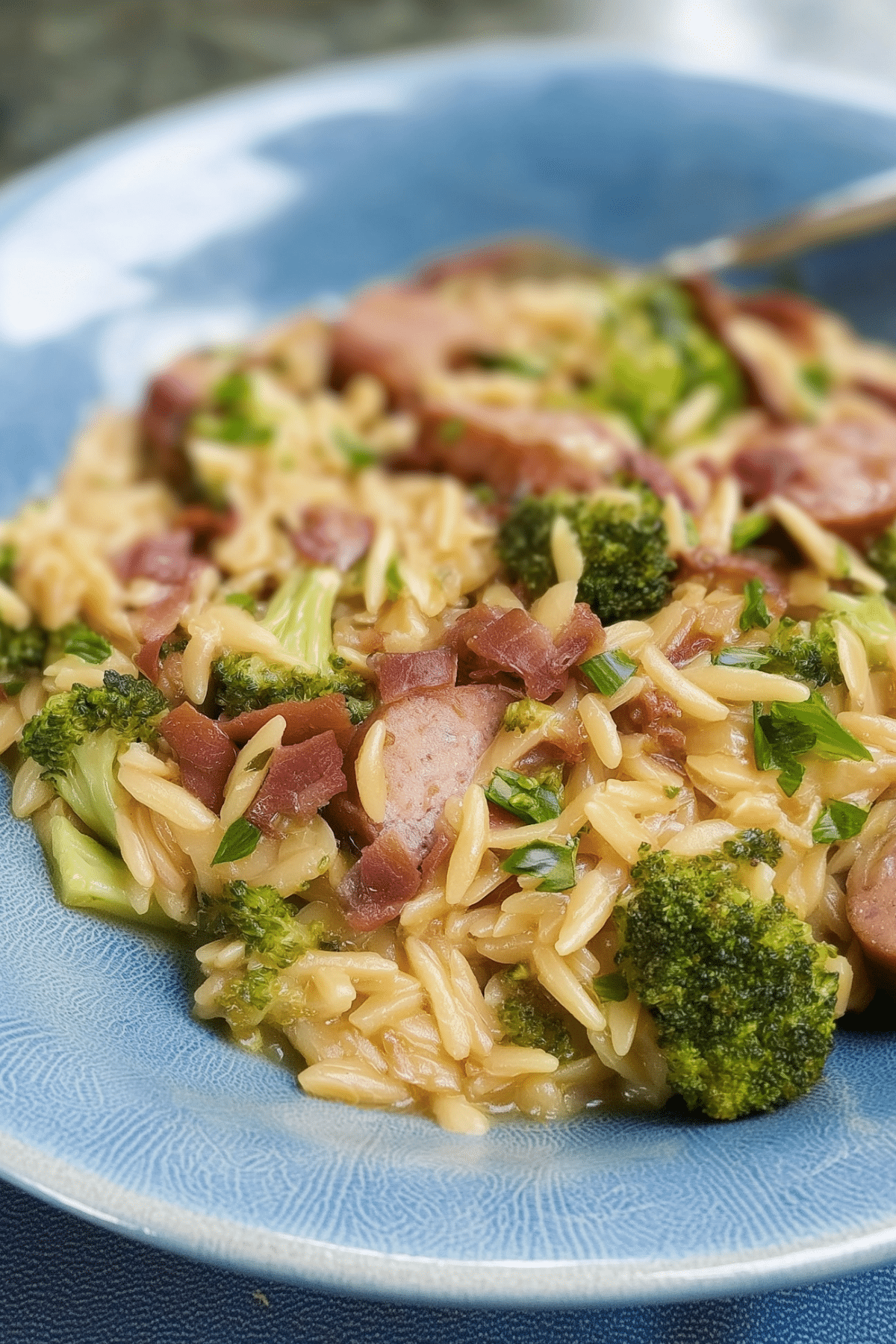 Chicken Sausage Orzo Skillet with Broccoli and Parmesan Cheese