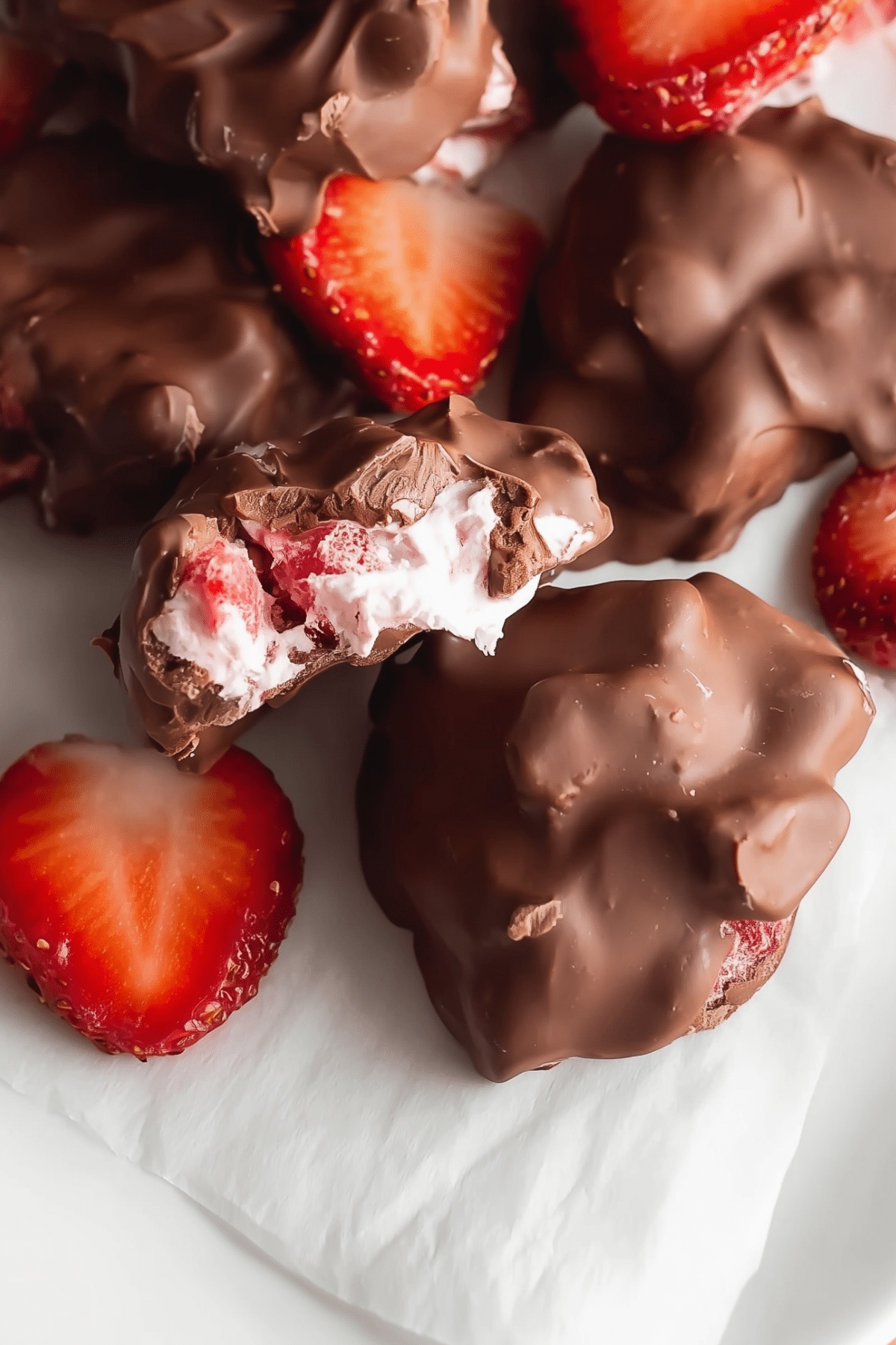 Chocolate Strawberry Yogurt Clusters recipe with Greek yogurt and fresh strawberries