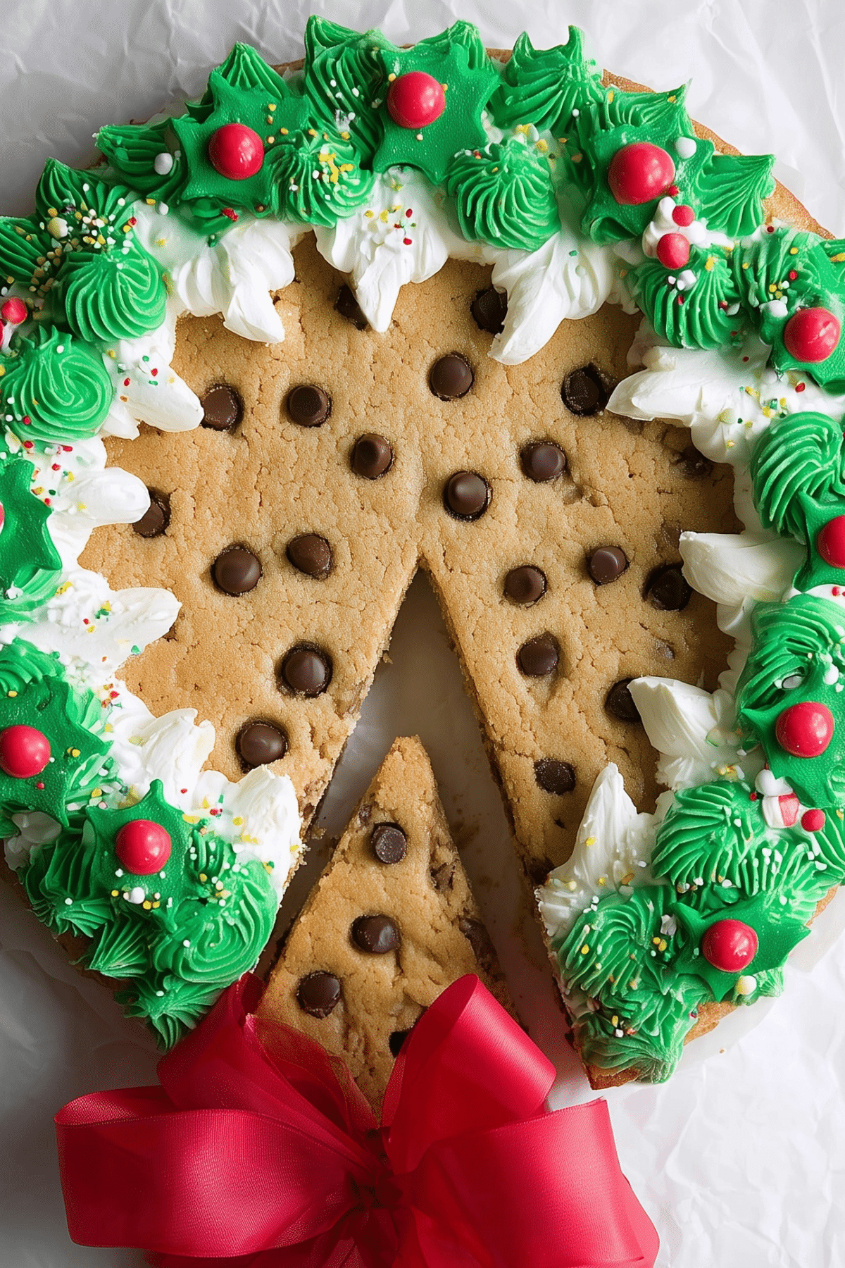 Christmas Cookie Cake decorated with festive holiday wreath