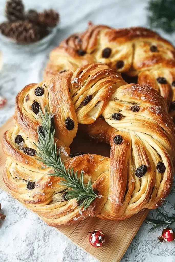Christmas Wreath Bread with cinnamon and white chocolate filling