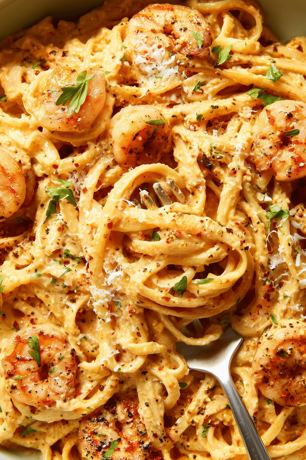 : Creamy Cajun Shrimp Pasta with spicy shrimp and Parmesan sauce