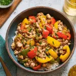 Ground Turkey and Peppers skillet meal with bell peppers and herbs