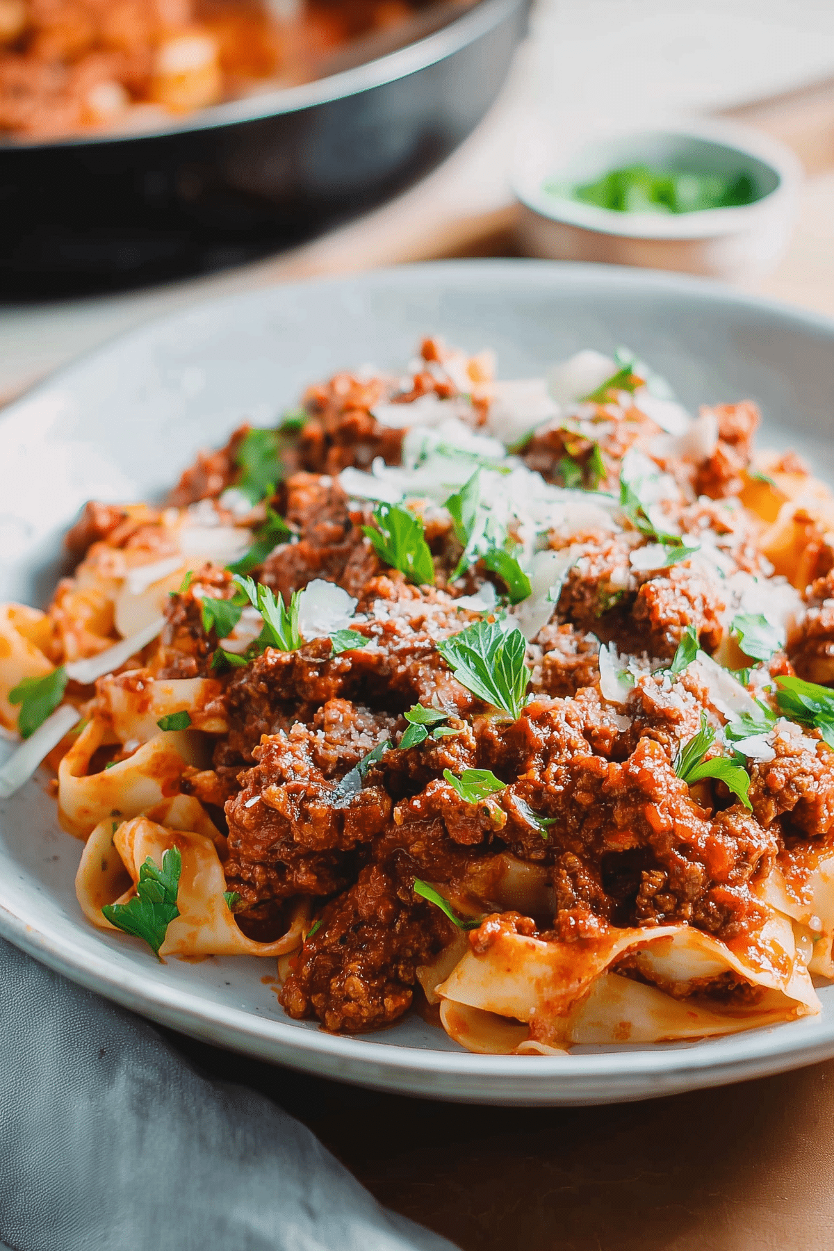 Lamb Bolognese with tagliatelle pasta