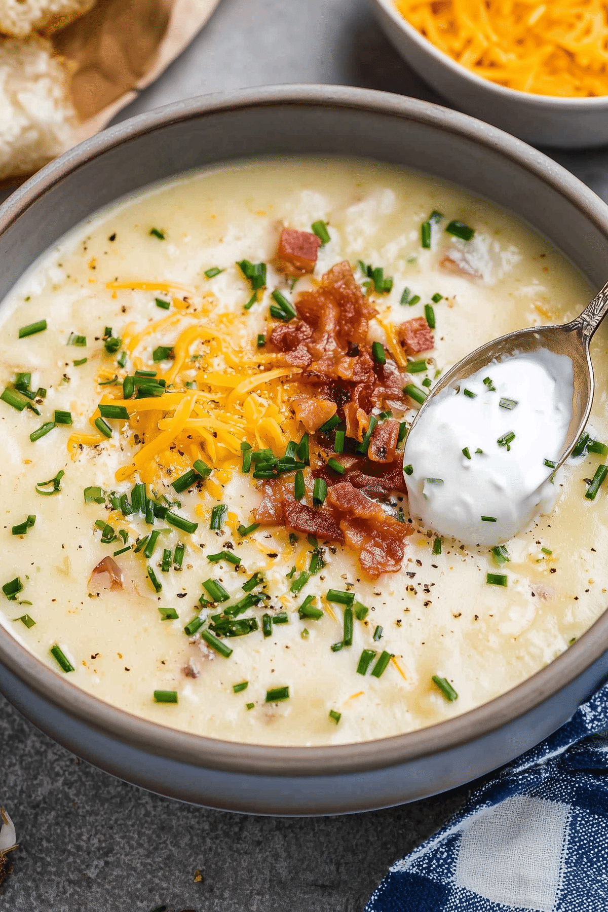 Creamy potato soup with bacon and cheddar