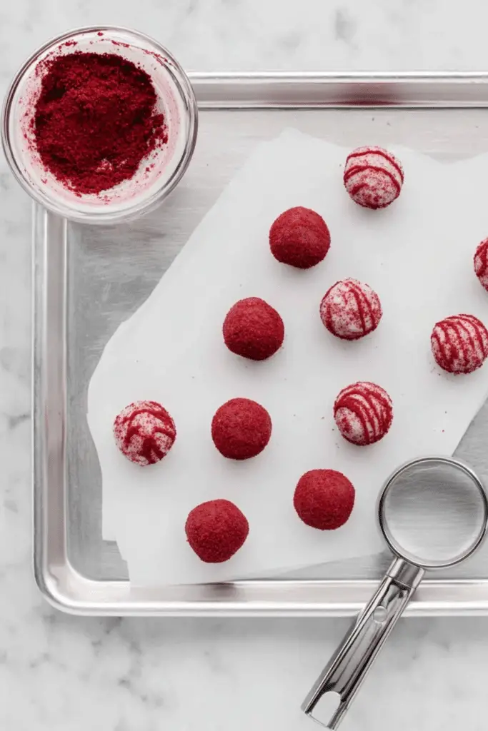 Red velvet cake pops with white chocolate coating