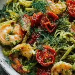 Shrimp Pasta with Dill Pesto and Garlic Roasted Tomatoes with shrimp and roasted tomatoes
