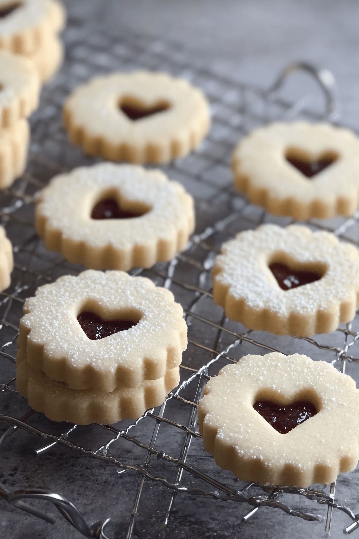 Soft and Sweet Linzer Cookies with jam filling and powdered sugar dusting