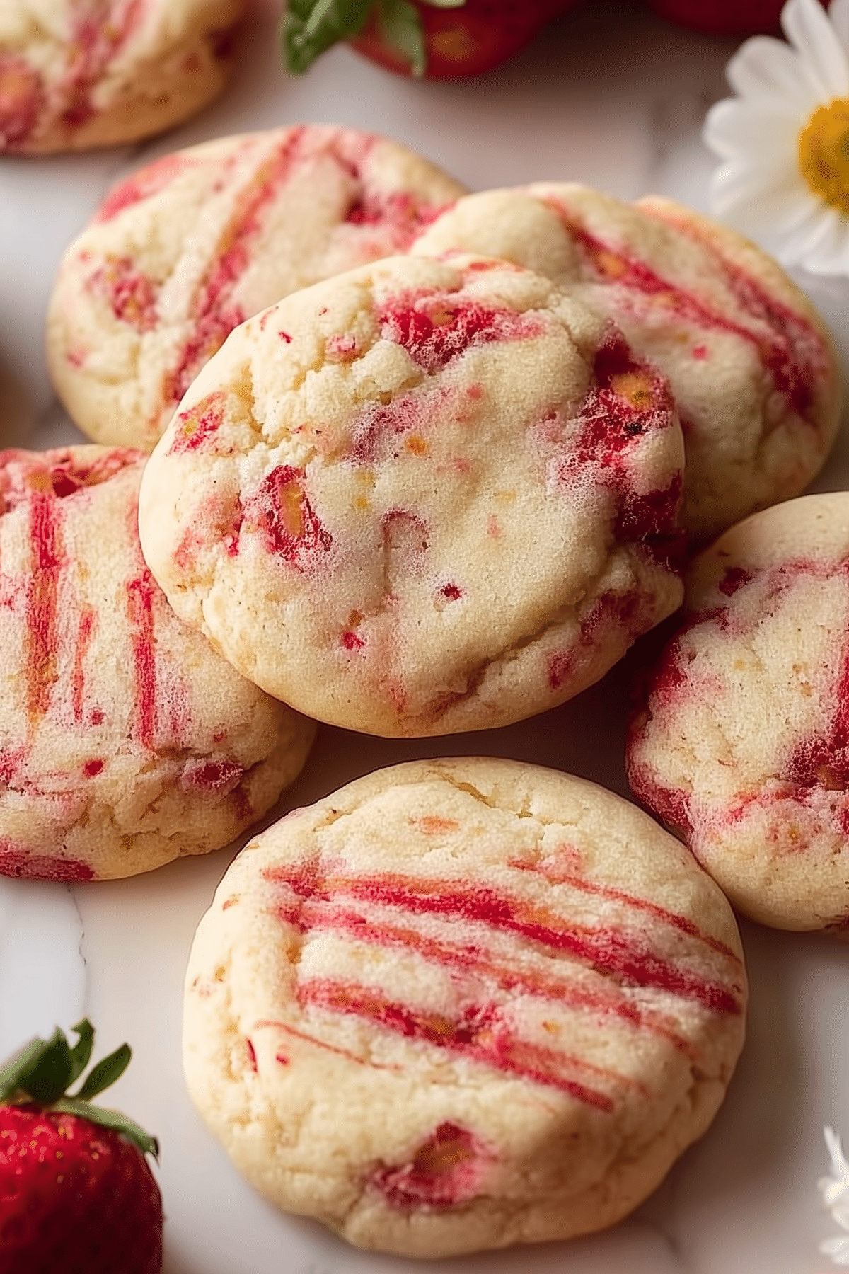Strawberry Cheesecake Cookies with creamy filling and strawberry jam