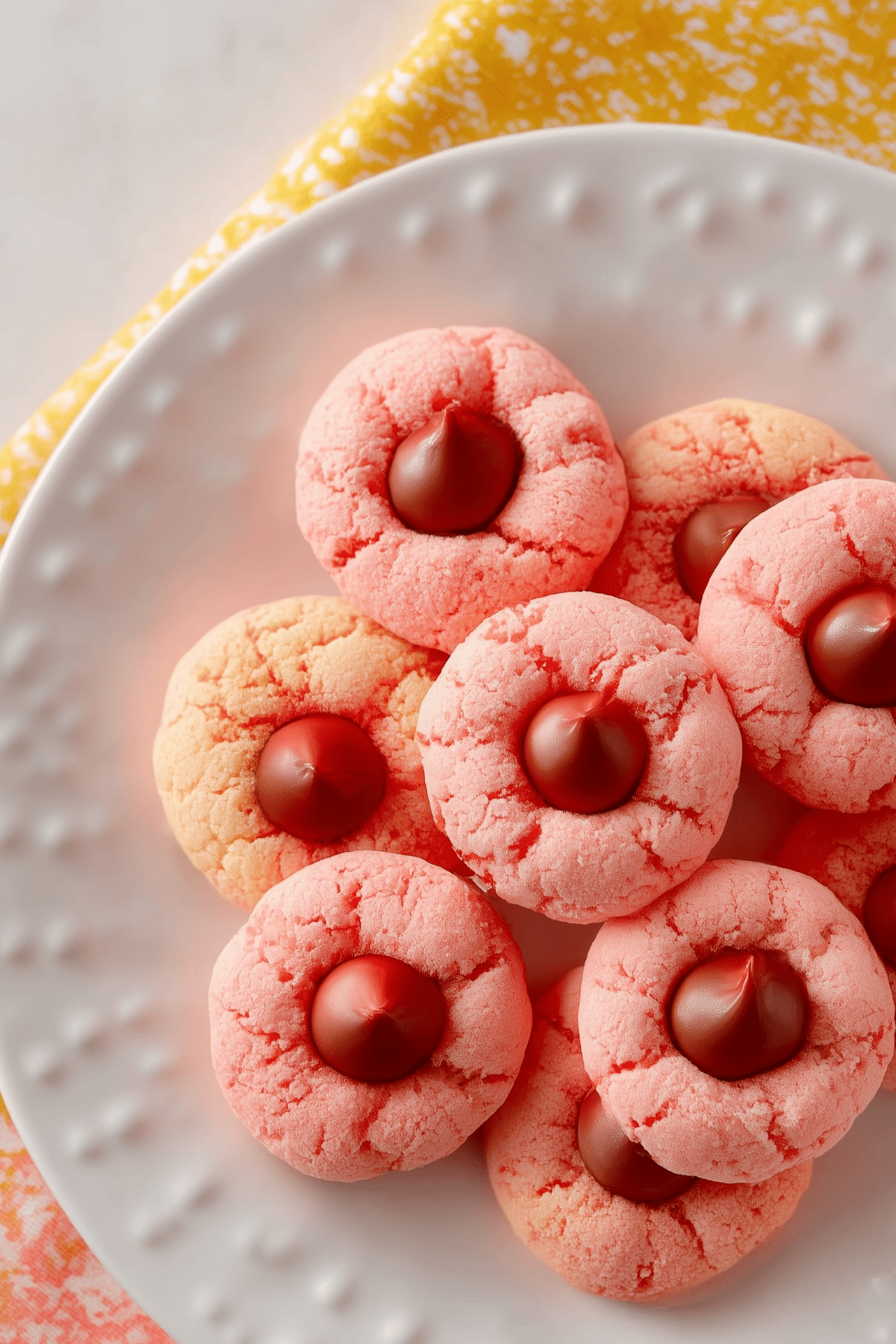 Strawberry Kiss Cookies with Hershey Kisses in the center