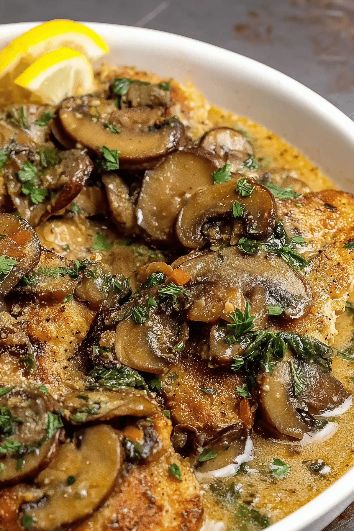 Veal Scallopini served with a rich mushroom sauce