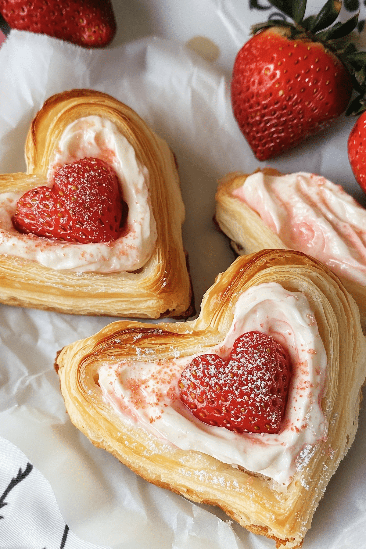 vegan strawberry cream danish pastry with puff pastry and cream filling