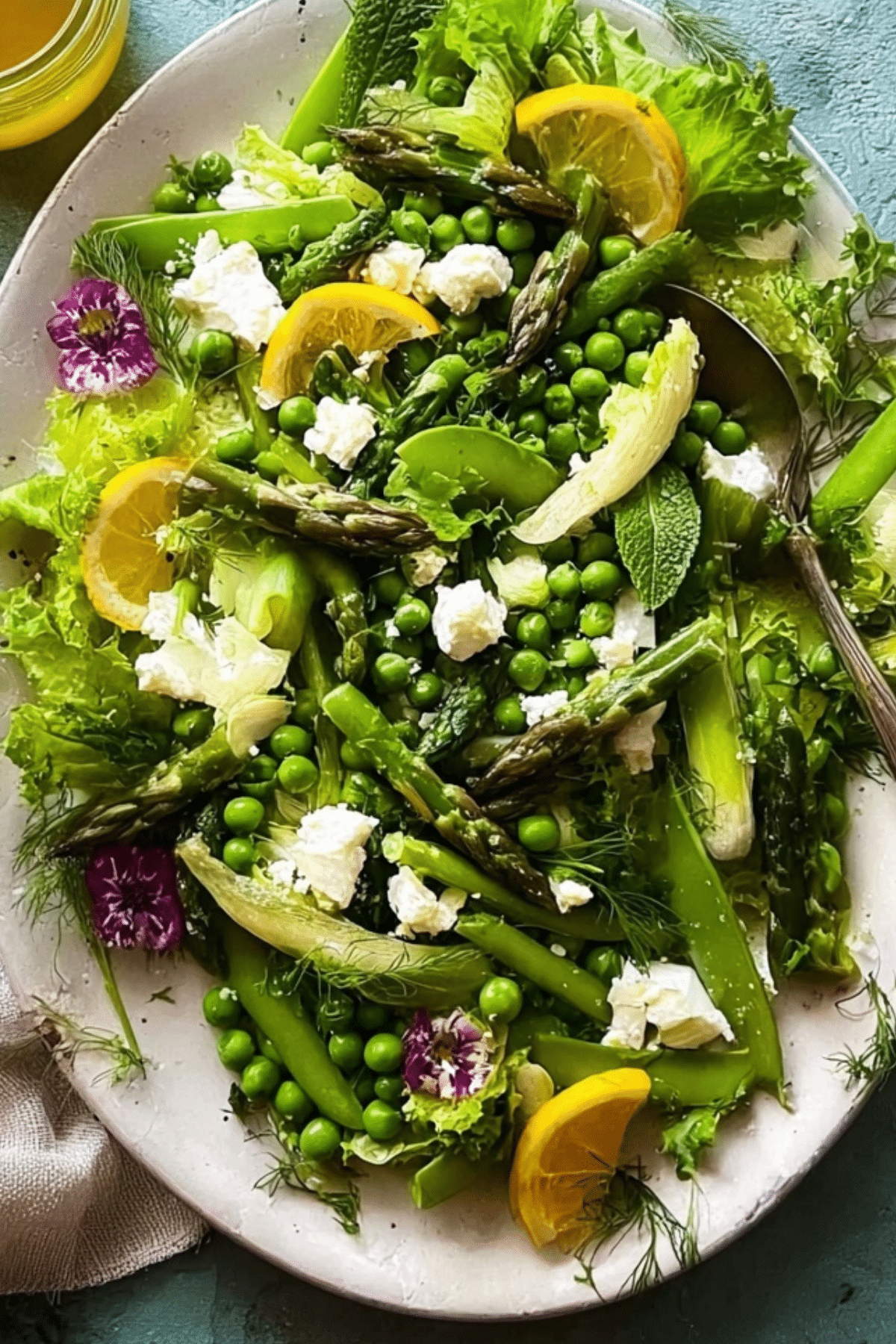 Spring Salad with asparagus, peas, and goat cheese