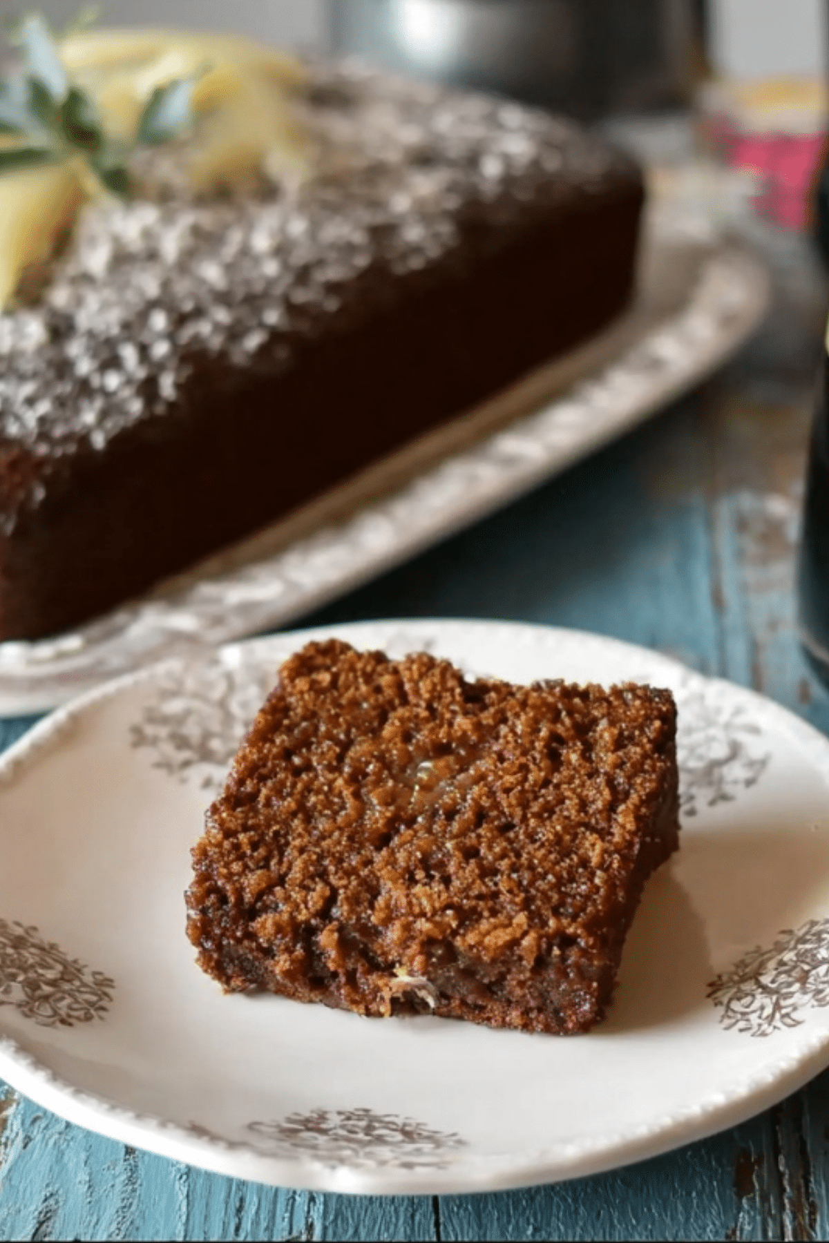 Guinness Stout Gingerbread cake slice with molasses and holiday spices