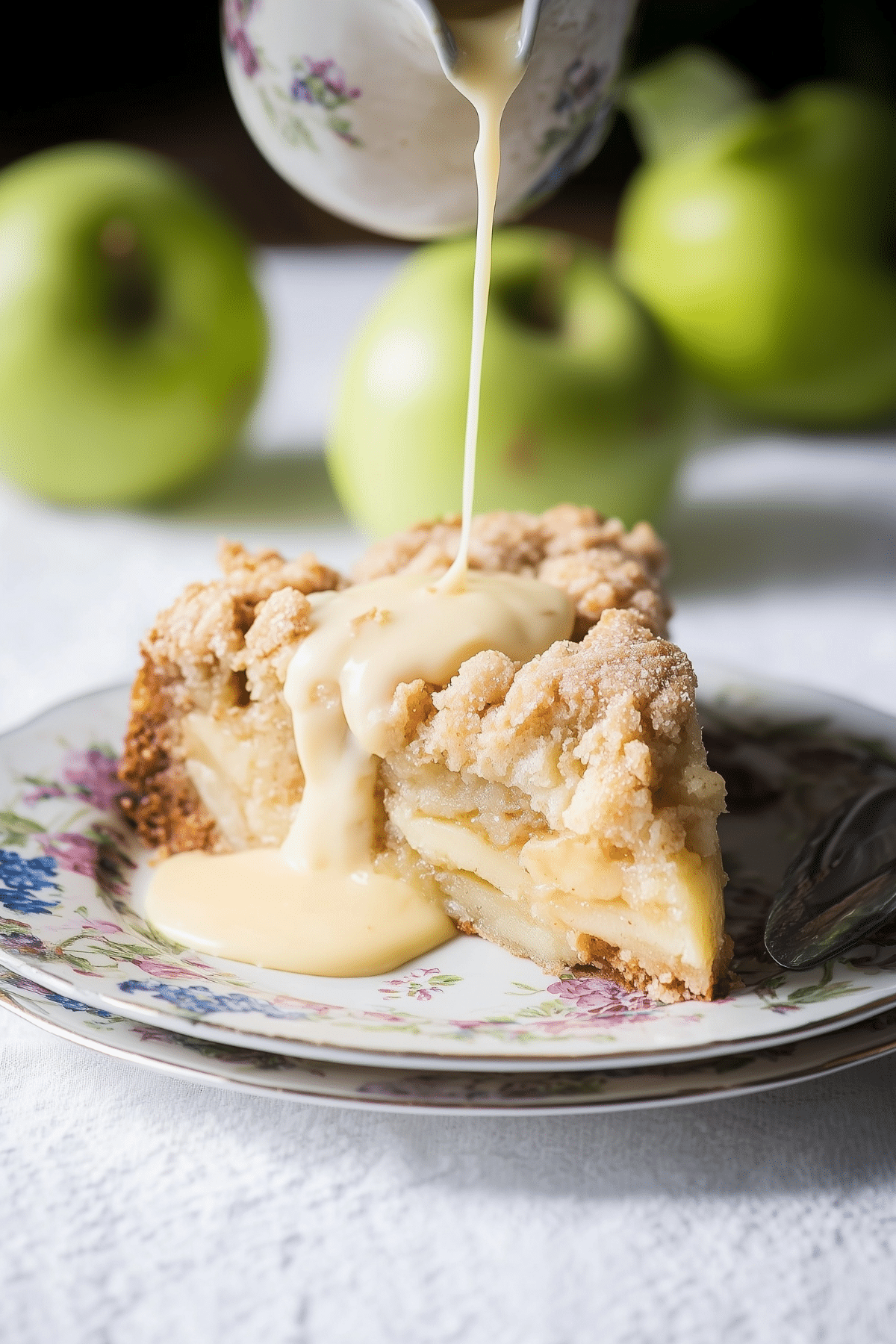 Irish Apple Cake with sliced apples and crumb topping