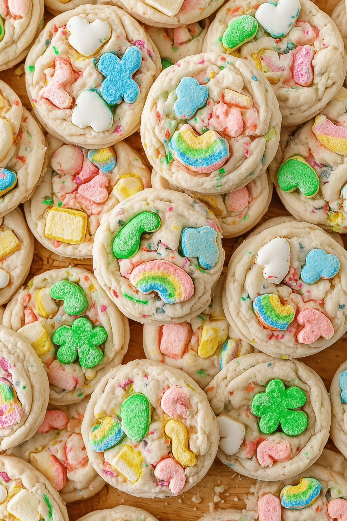 Lucky Charms Cookies with colorful marshmallows and cereal pieces