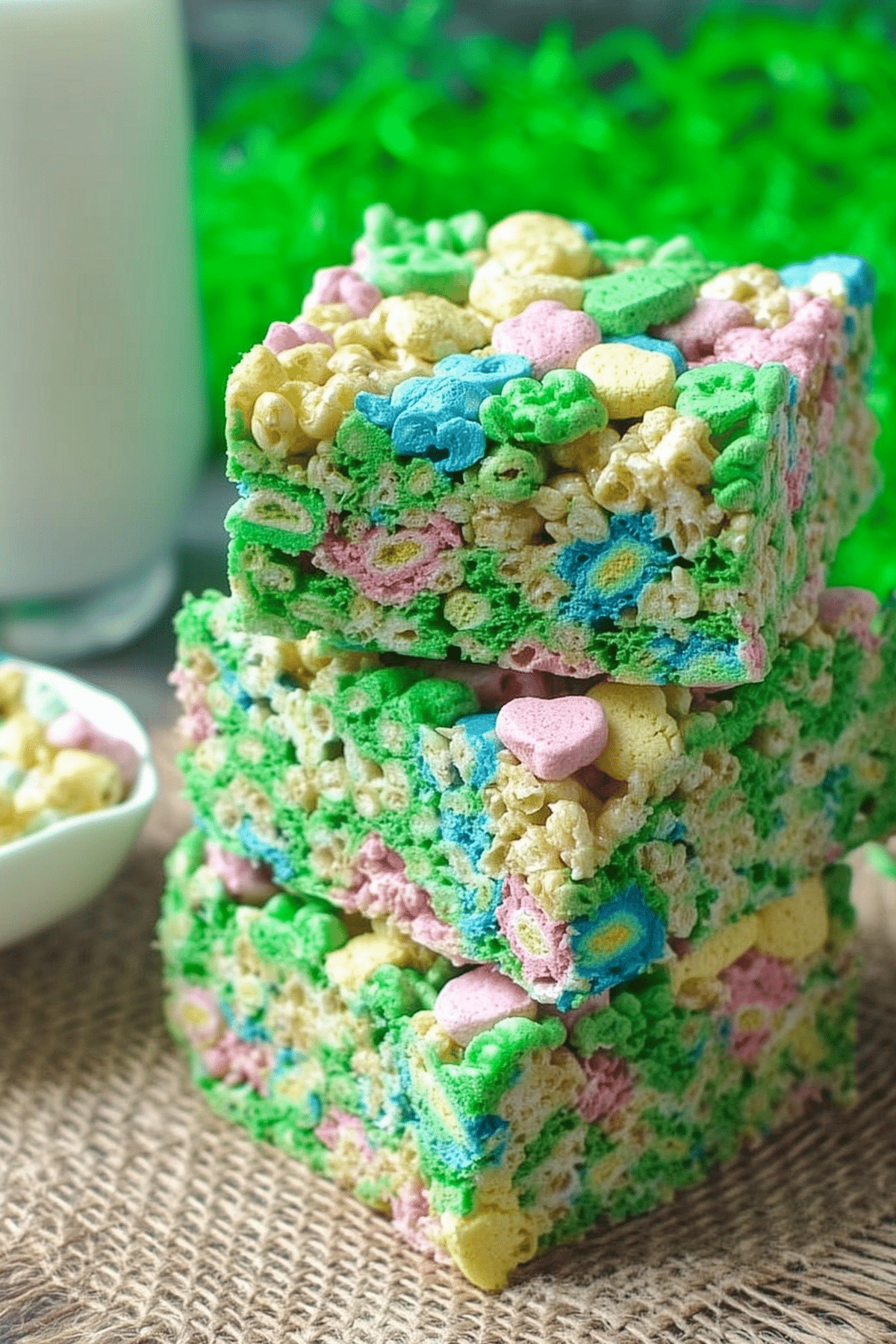 Lucky Charms Rice Krispie Treats cut into colorful marshmallow squares