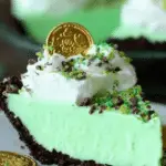 Shamrock Mint Chocolate Pie with a minty green filling and chocolate crust