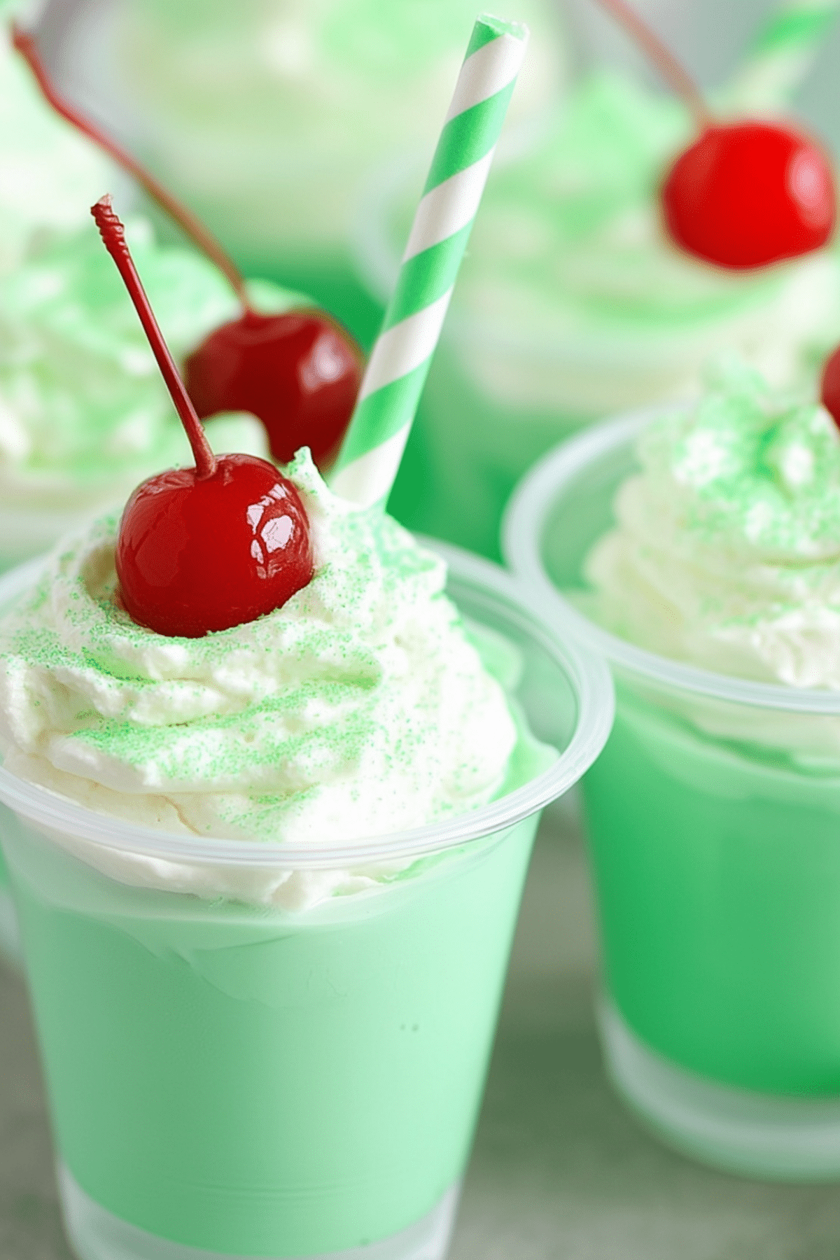 Creamy homemade Shamrock Shake topped with whipped cream and cherry