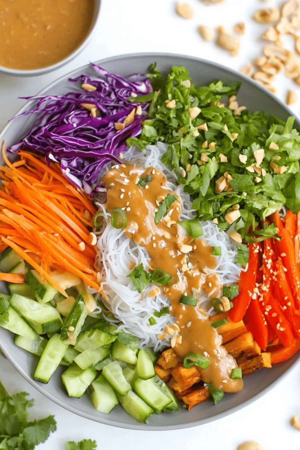 Spring Roll Bowl with Peanut Sauce - Fresh and Healthy Vegan Recipe