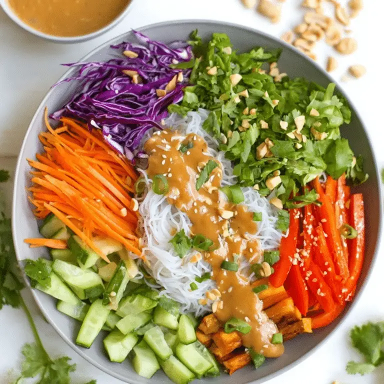 Spring Roll Bowl with Peanut Sauce - Fresh and Healthy Vegan Recipe