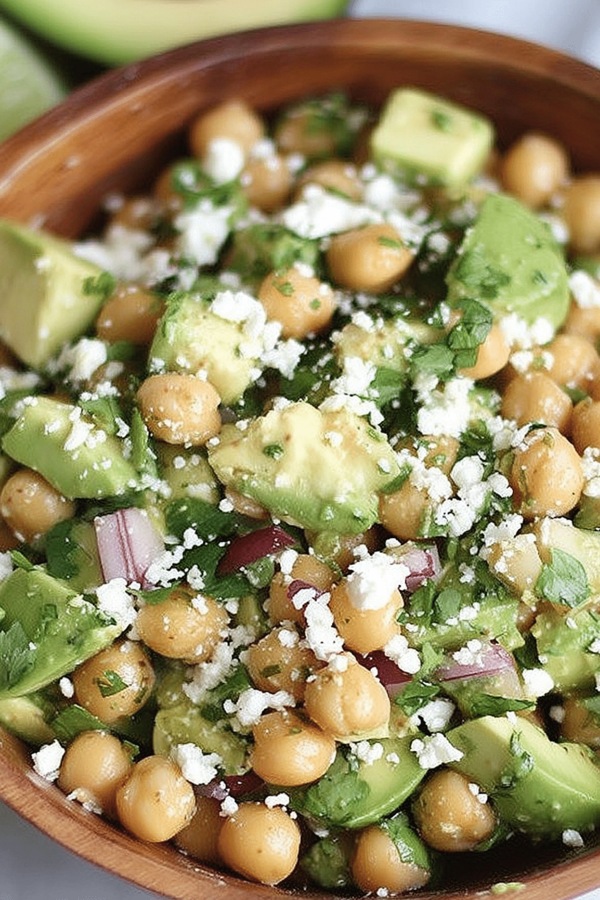 Chickpea Feta Salad with cucumber tomatoes feta and lemon dressing