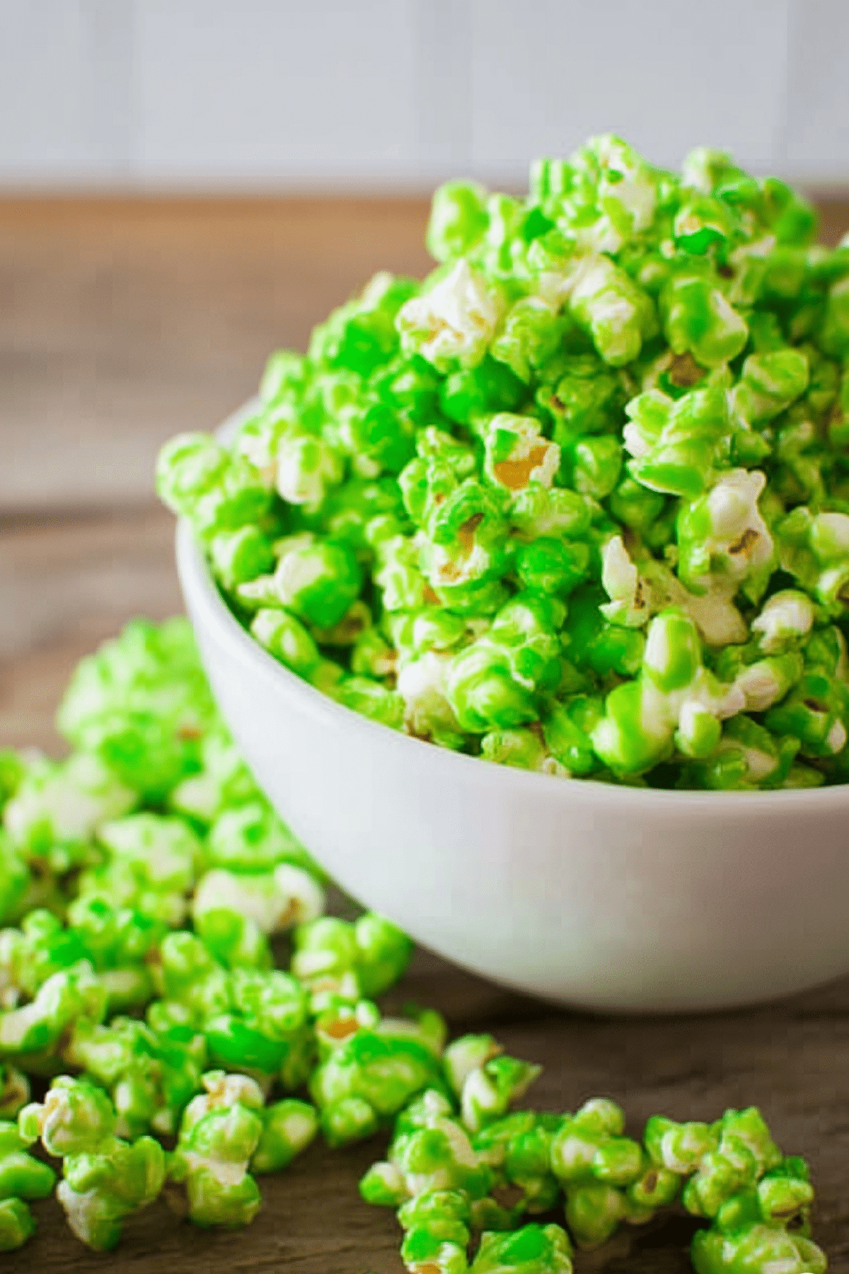Green Colored Popcorn in a bowl with sweet candy coating