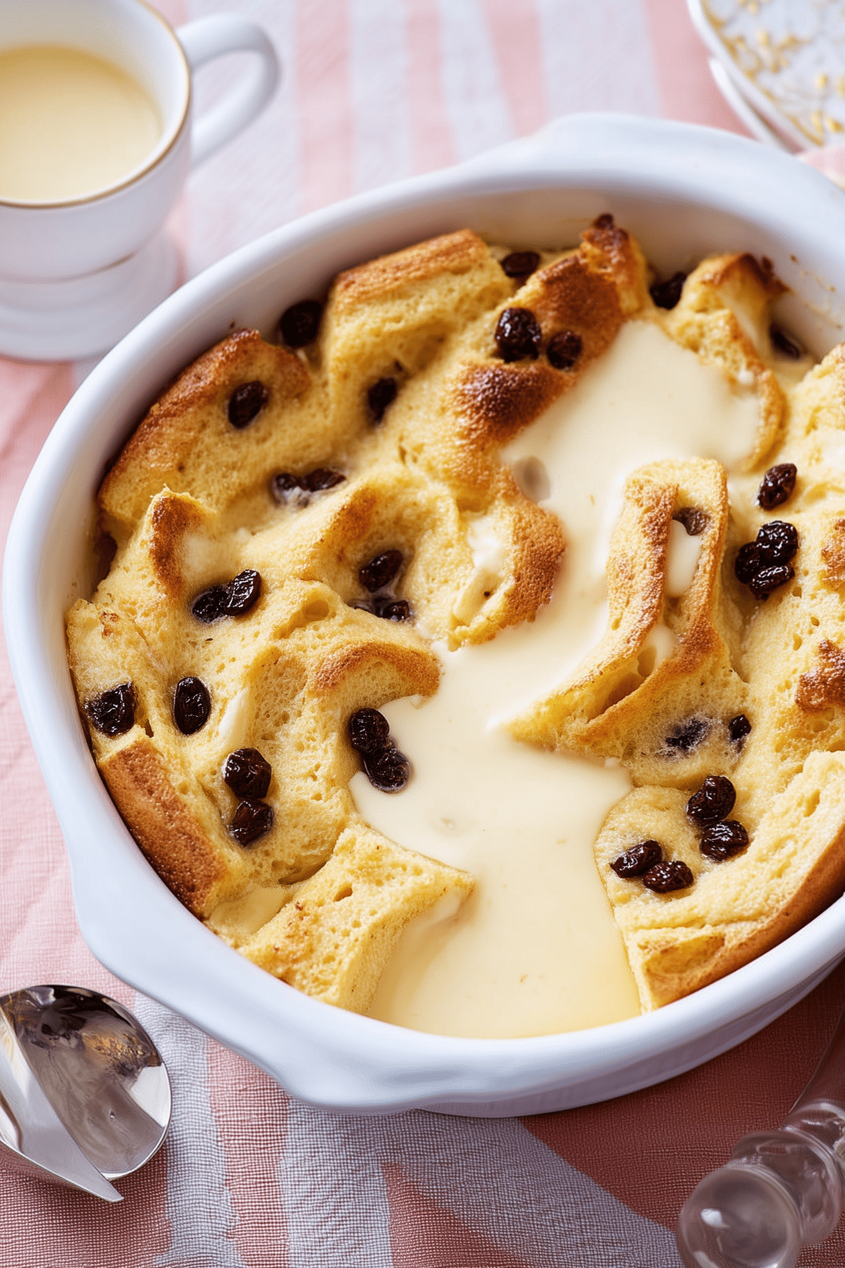 traditional irish bread and butter pudding baked golden