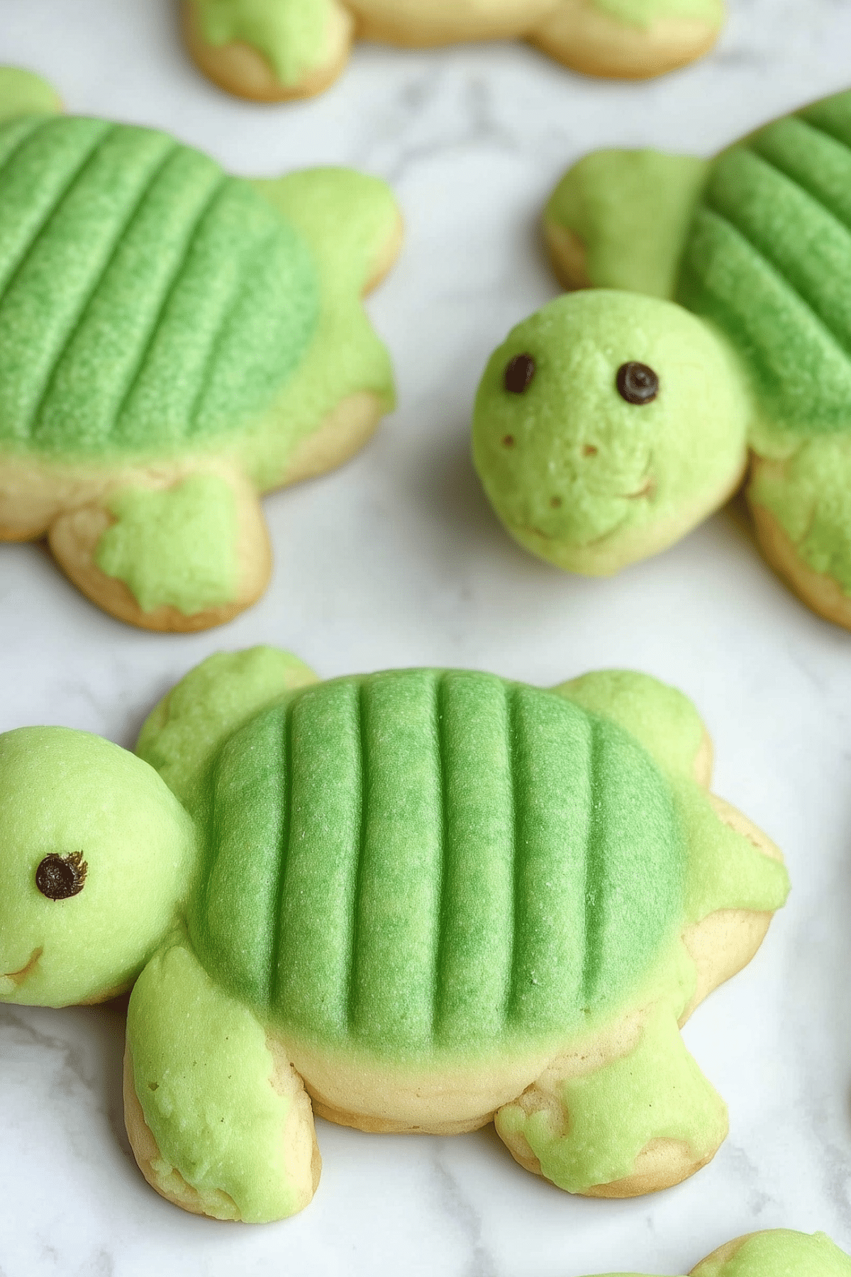 Turtle Sugar Cookies on a tray with soft sugar cookie texture