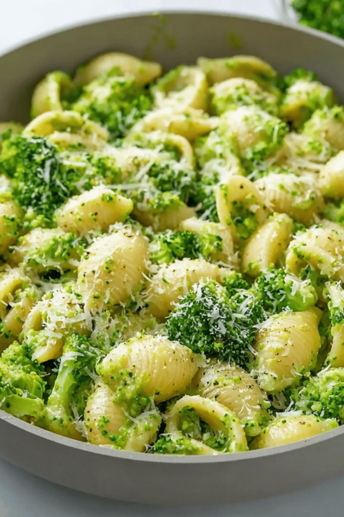Creamy broccoli pasta with garlic and Parmesan cheese