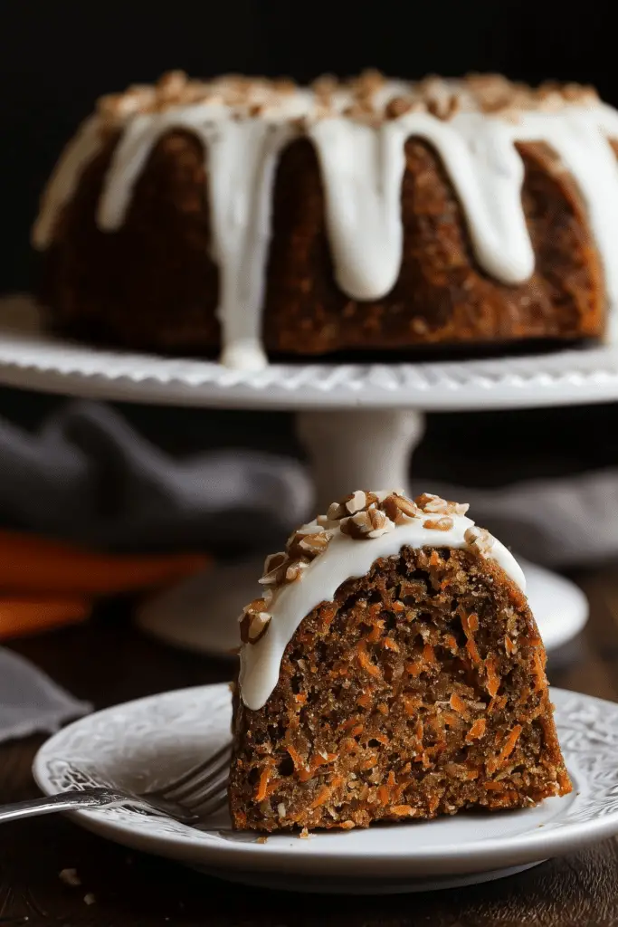 Moist homemade Carrot Bundt Cake with cream cheese frosting