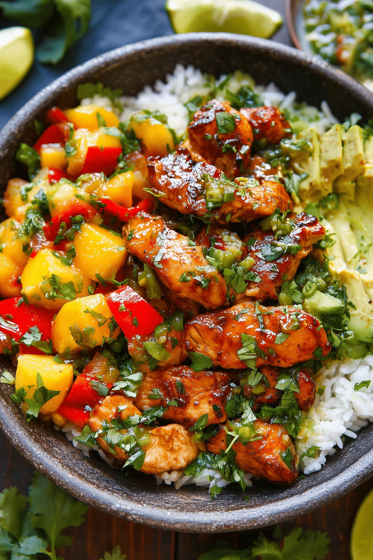 Cilantro Lime Chicken Bowls with Peach Salsa – Fresh and Healthy Recipe