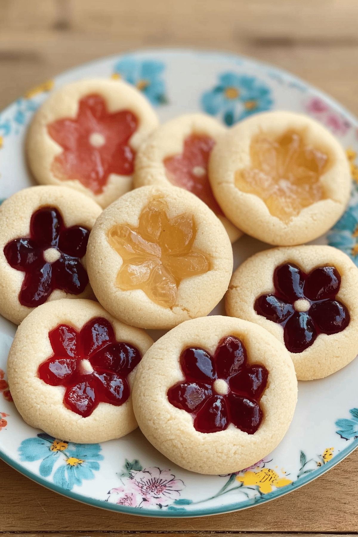 Flower Jam Thumbprint Cookies with fruity jam centers