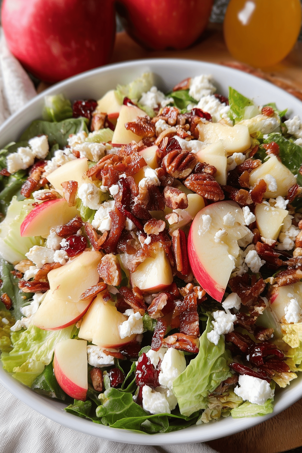 Honeycrisp Apple Salad with bacon, pecans, and cranberries