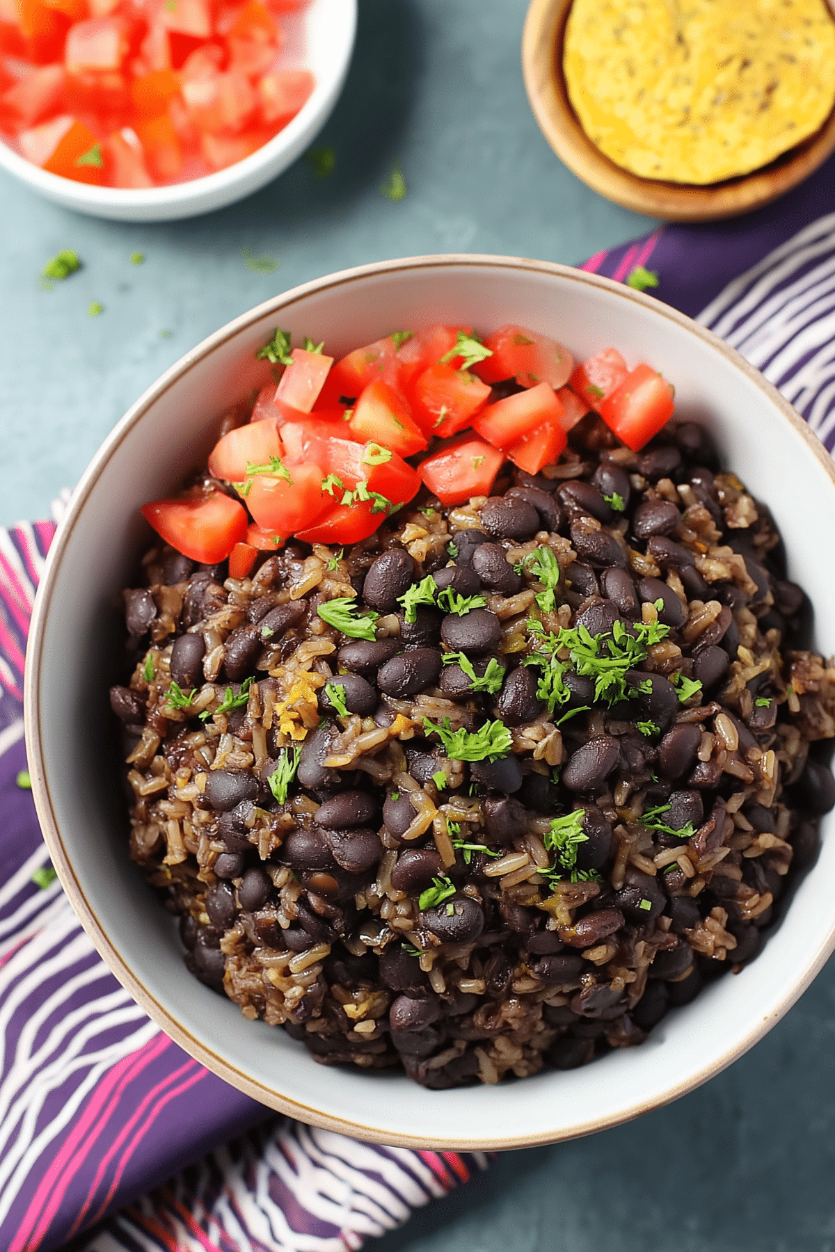 Instant Pot Cuban Black Beans and Rice served fresh with cilantro and lime
