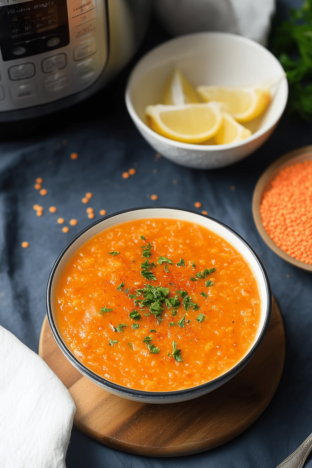 Instant Pot Red Lentil Soup served in a bowl