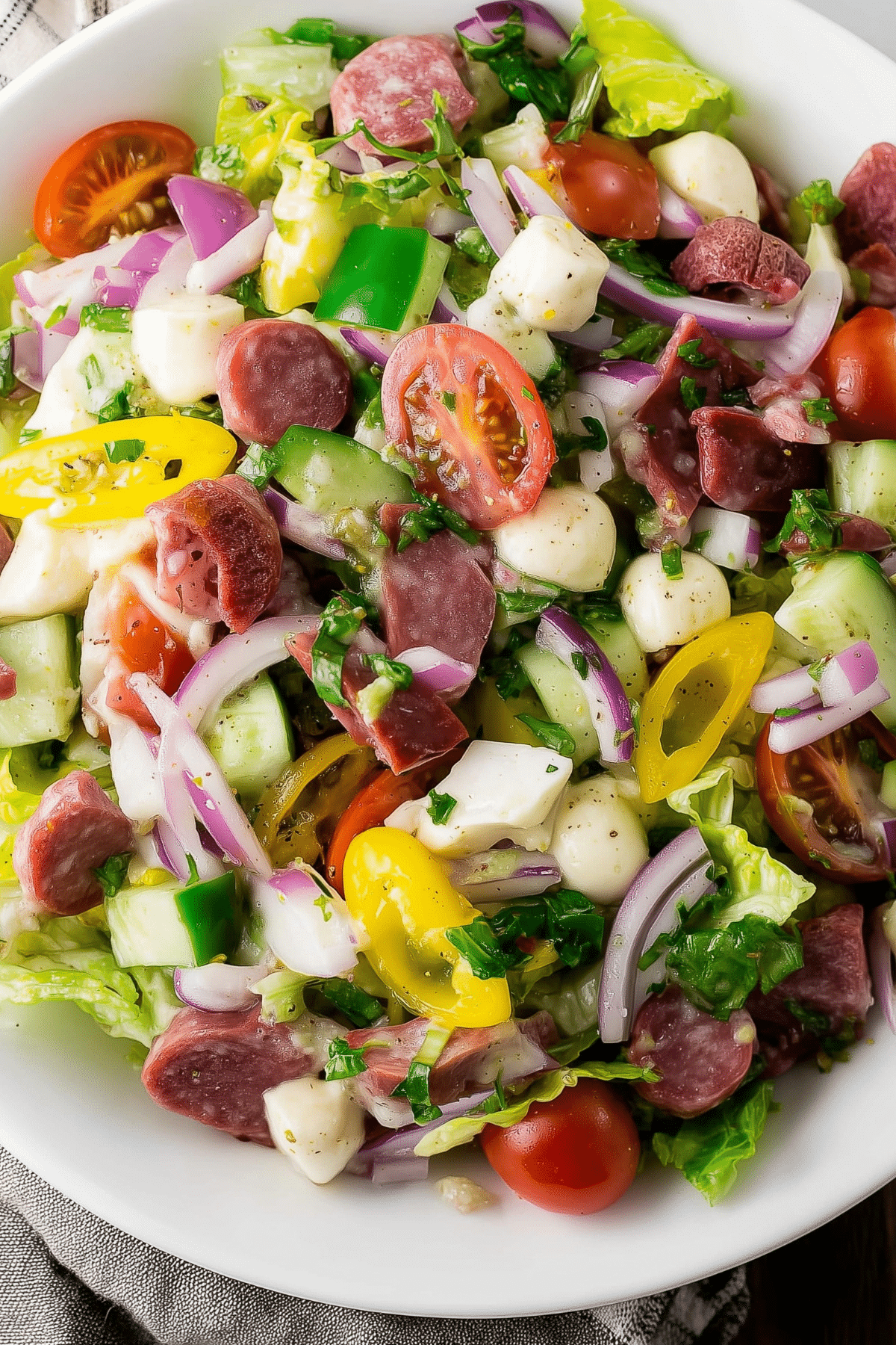 Italian Chopped Salad with fresh vegetables and mozzarella