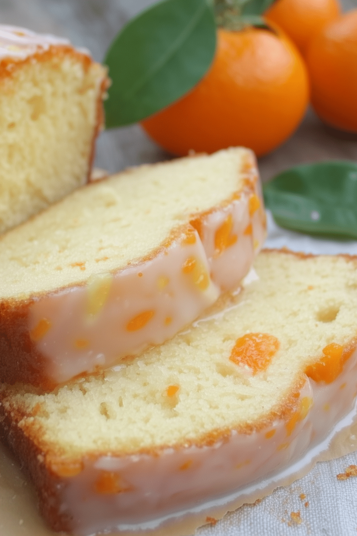 Mandarin Orange Pound Cake topped with orange zest and glaze