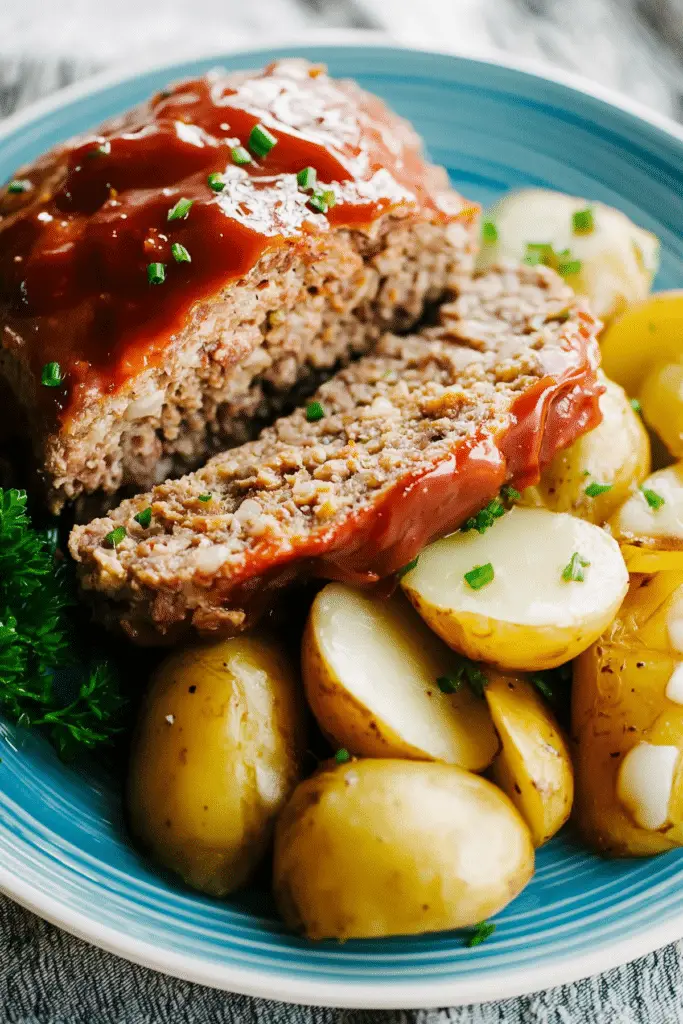Juicy homemade meatloaf recipe with rich glaze sliced and served