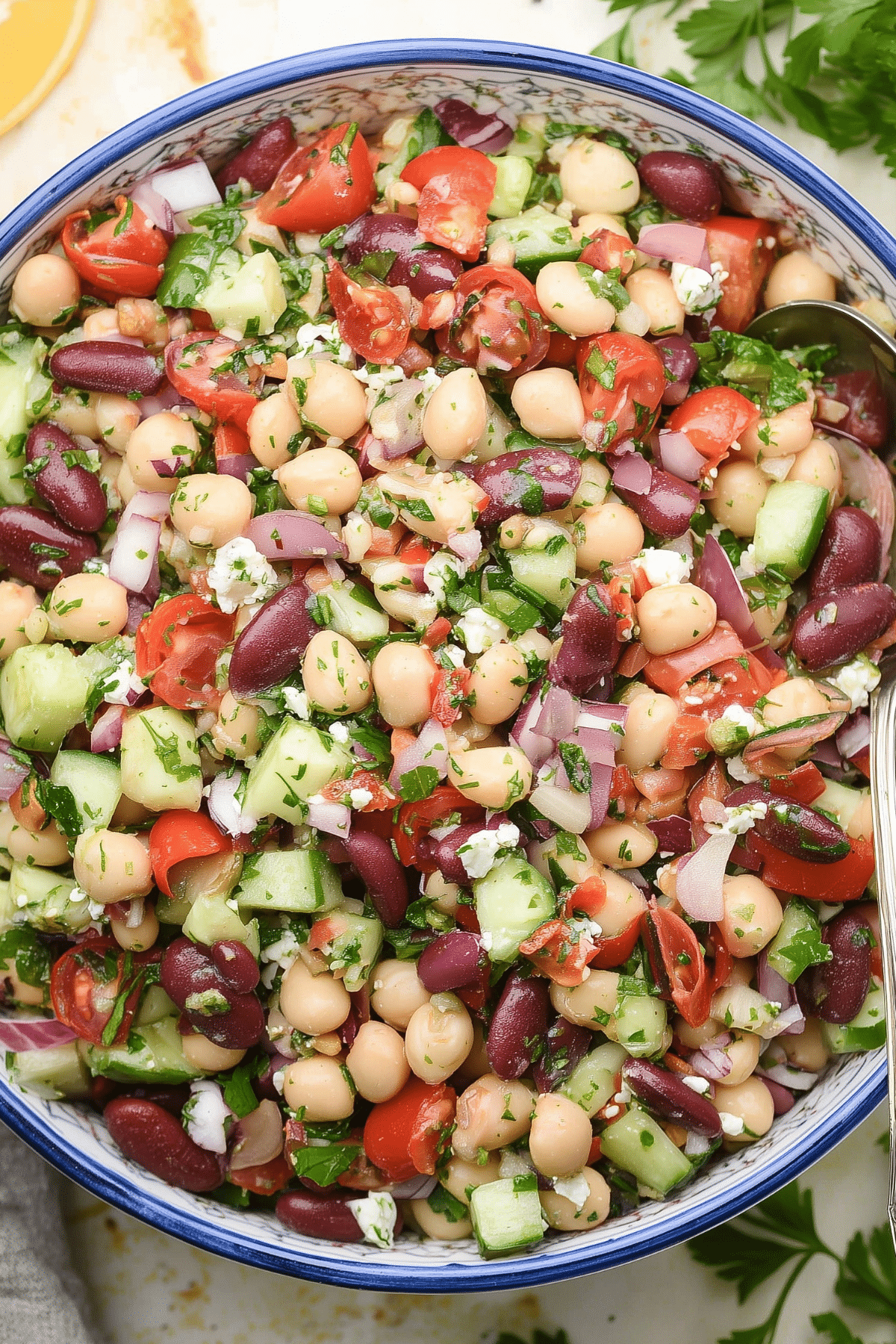 Mediterranean Bean Salad with fresh vegetables and Mediterranean dressing