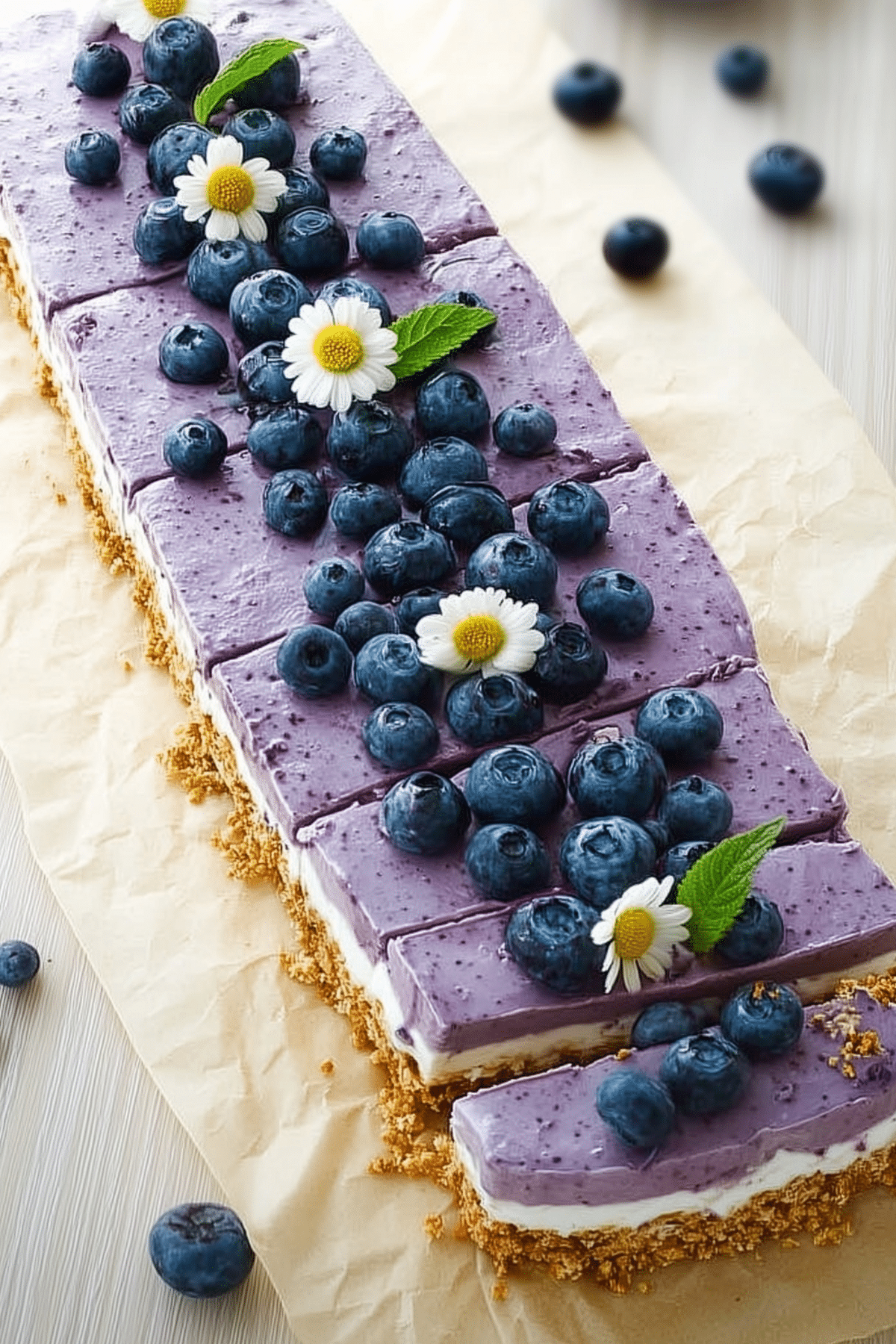 No Bake Blueberry Cheesecake with fresh blueberries
