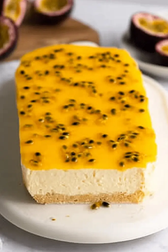 No Bake Passion Fruit Cheesecake with tropical flavors