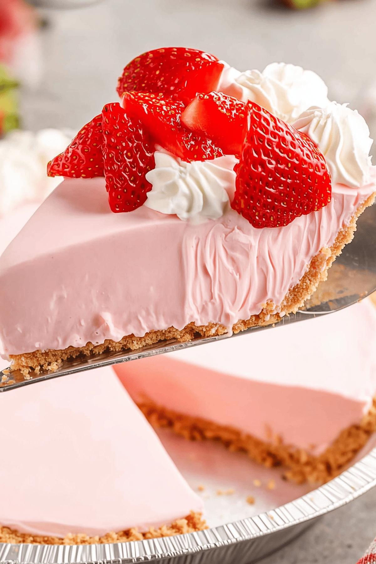 No Bake Strawberry Pie with fresh strawberries on top