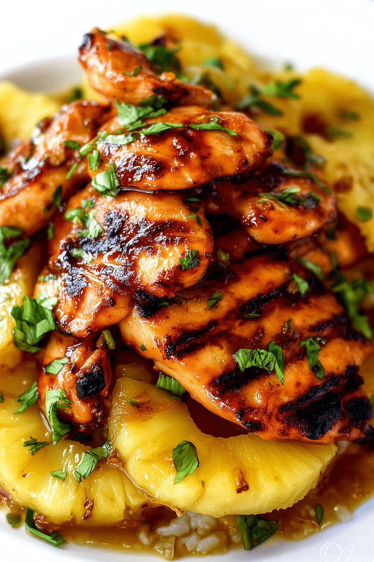 Pineapple Chicken with a tangy glaze and fresh pineapple slices