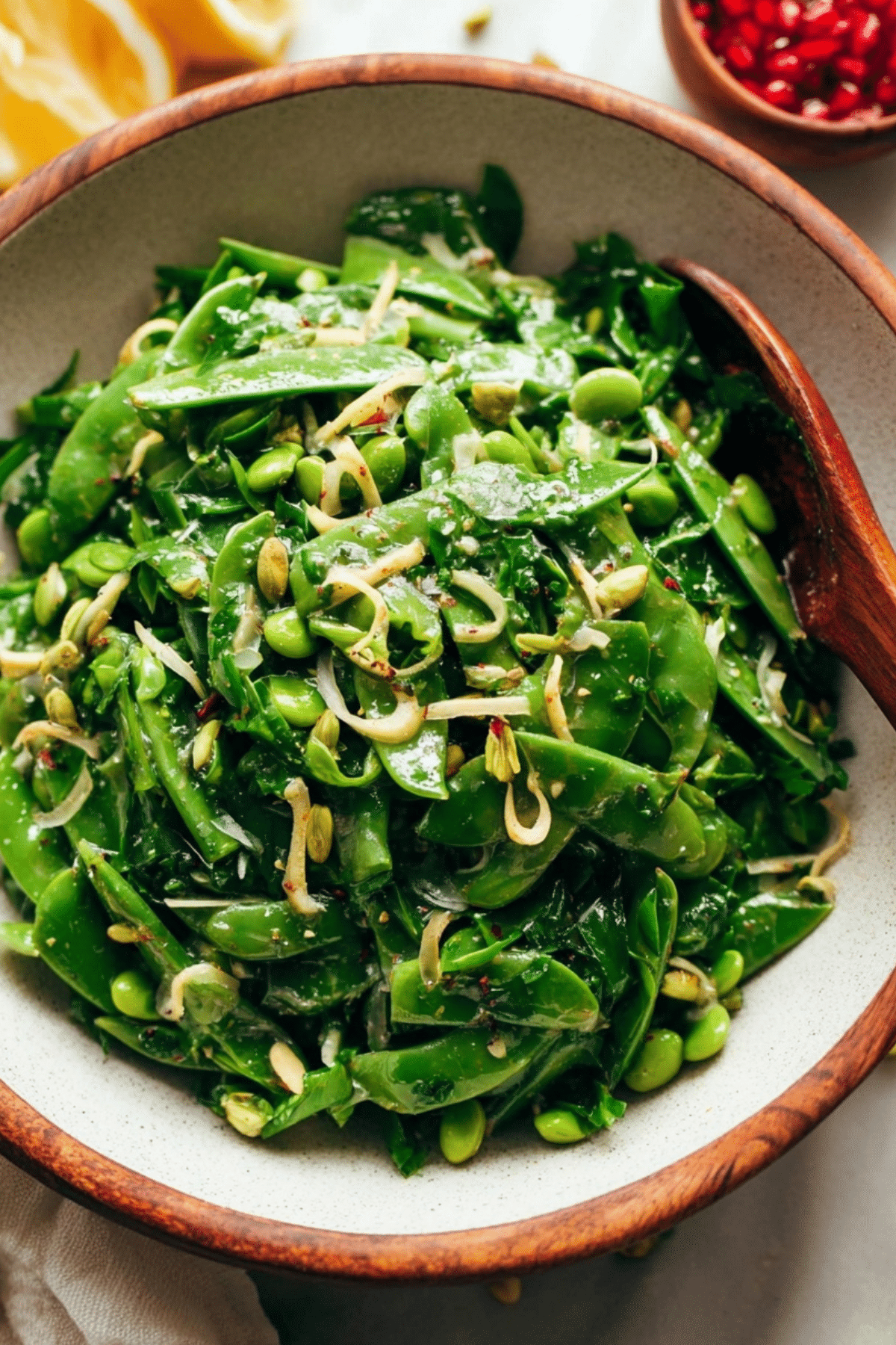 Snap Pea Salad with Zesty Lemon Vinaigrette in a fresh bowl