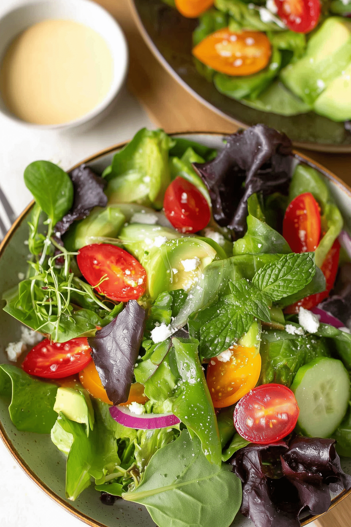 Spring Mix Salad with avocado, feta, and red wine vinaigrette
