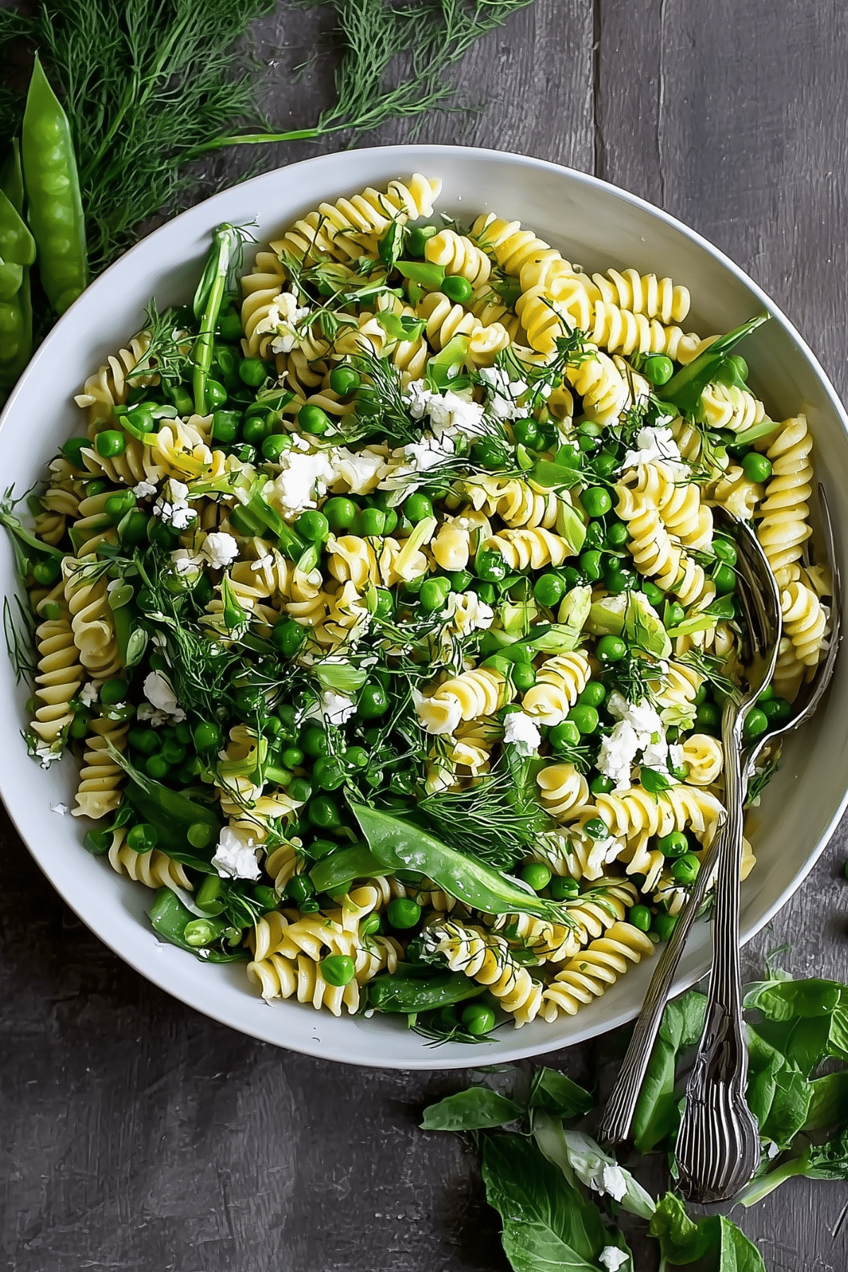 Spring Pea Pasta Salad with fresh peas, mint, and lemon