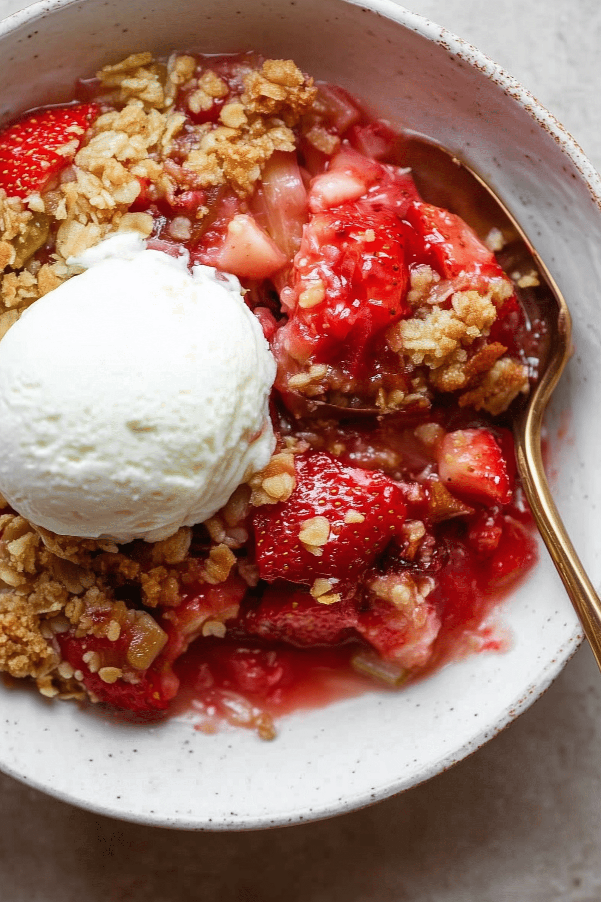 Old Fashioned Strawberry Rhubarb Crisp with a buttery oat topping